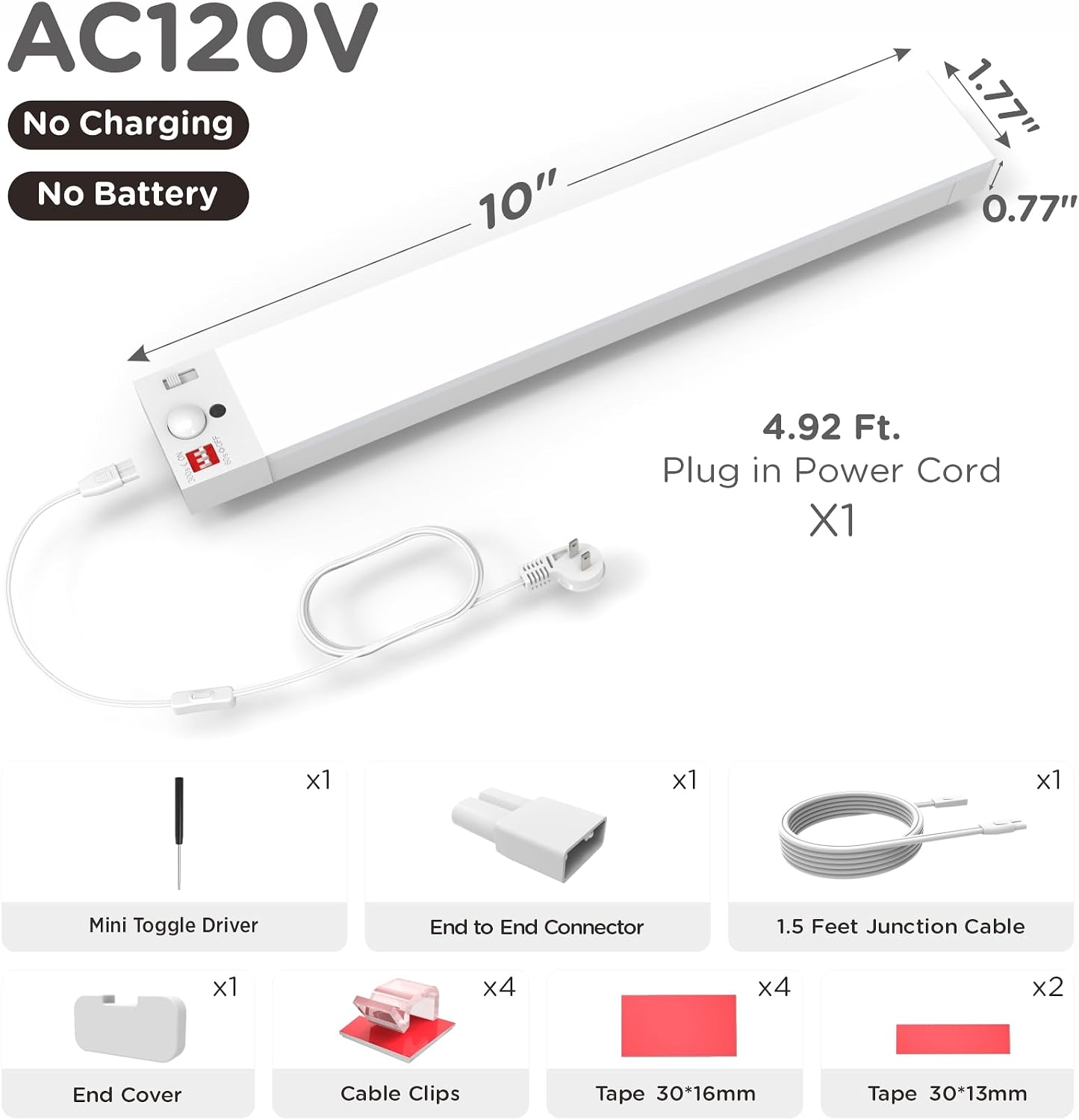 Under Cabinet Lighting Plug in, AC120V 3CCT 3000/4000/5000K Motion Sensor Light Indoor with Timer, Super Bright Linkable LED Counter Light for Kitchen, Closet, White 12 Inch, 1Pack