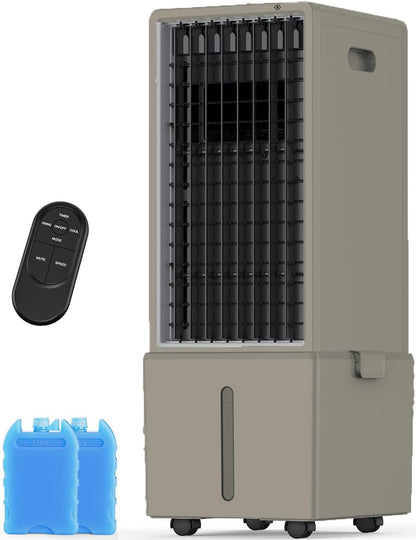 Portable Air Conditioners 4 Modes&3 Speeds,4 Ice Packs, Waterless Alert System, 12H Timer, Remote,1 Gal Detachable Water Tank, 70°Oscillation Windowless Evaporative Air Cooler for Room Office