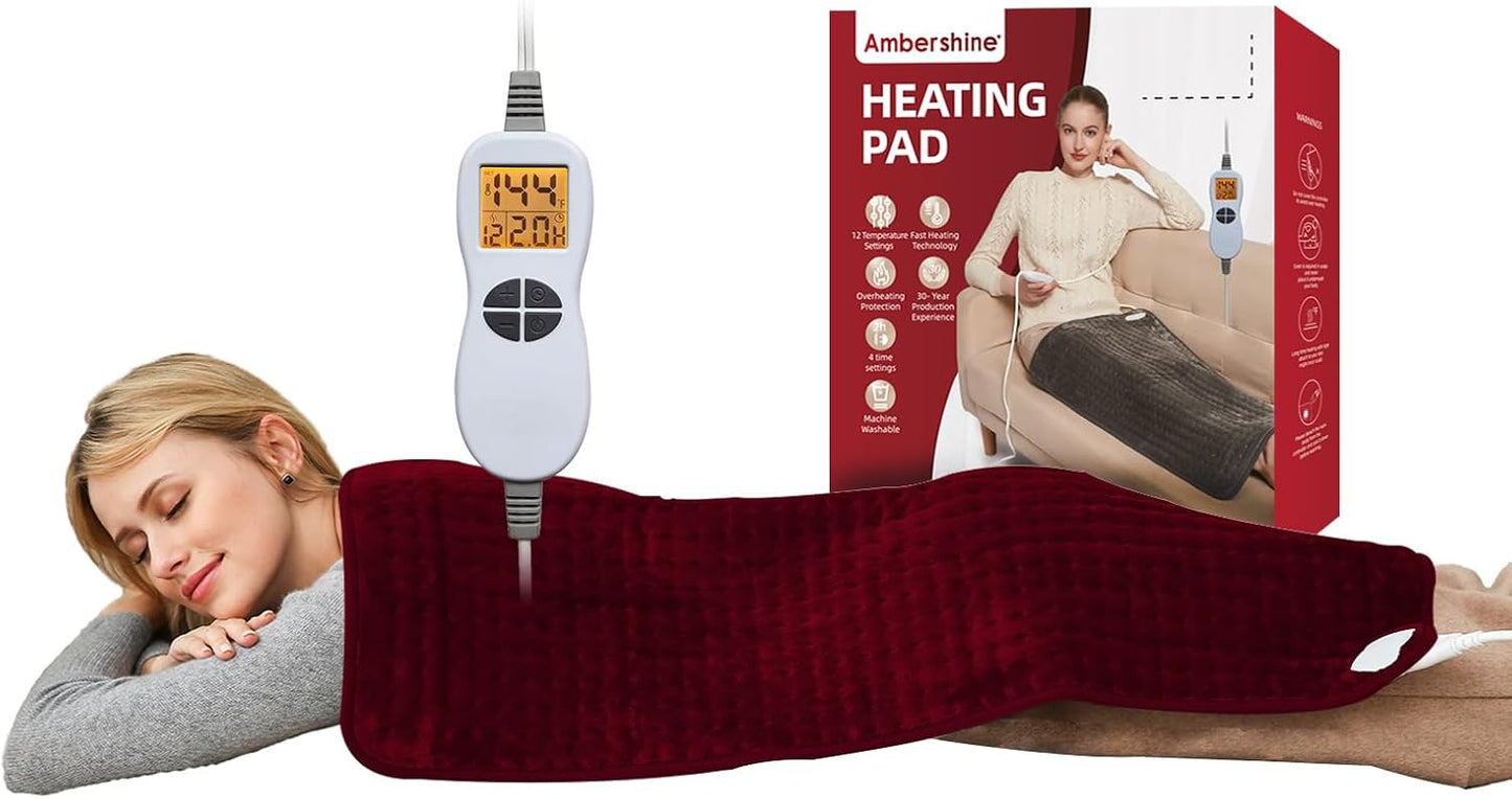 Ambershine 19''x24'' Weighted Neck & Shoulder Heating Pad, 2.5lbs with 12 Temperature Settings& 4 Auto-Off Timers, Pain Relief for Neck/Shoulder/Back(Gray&Blue)