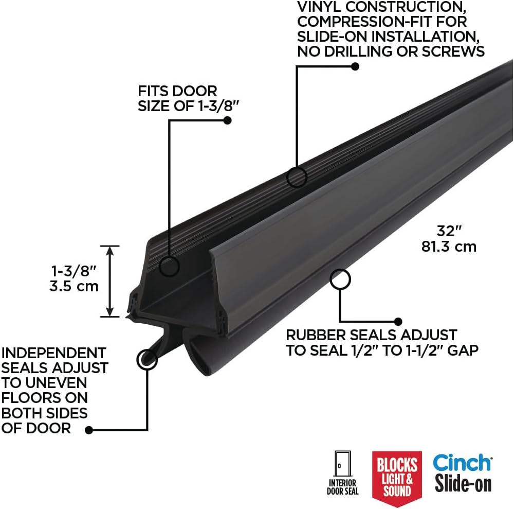 M-D Building Cinch® Slide-On U-Shaped Vinyl UDS, Brown, 36in 2pk | Rigid and Flexible Vinyl, Blocks Drafts Moisture Dust Insects, Compression Fit, No Hardware Required, Cut-to-Length