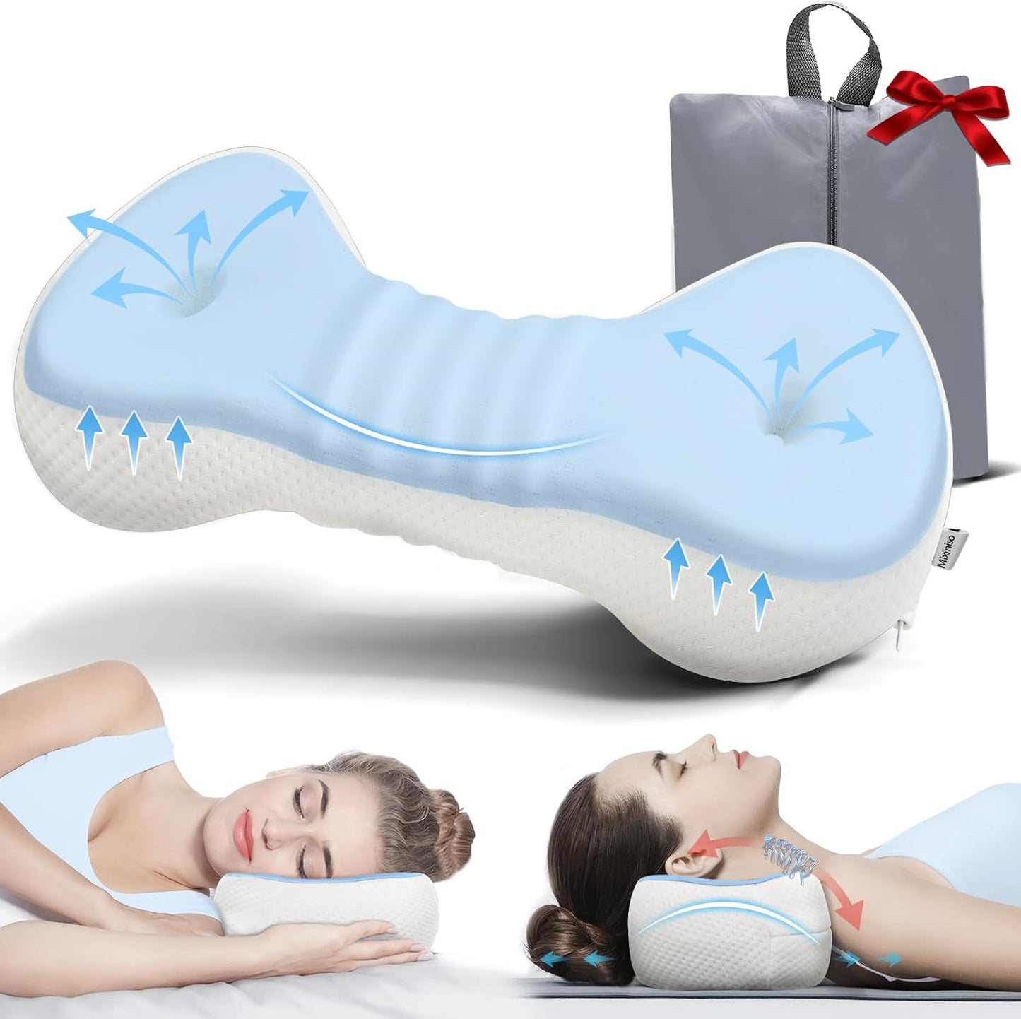 Cervical Neck Roll Pillow, Say Goodbye to Neck Pain, Travel Neck Support Pillow for Side Sleepers, Ergonomic Memory Foam Camping Pillow, Cervical Traction Device with Storage Bag