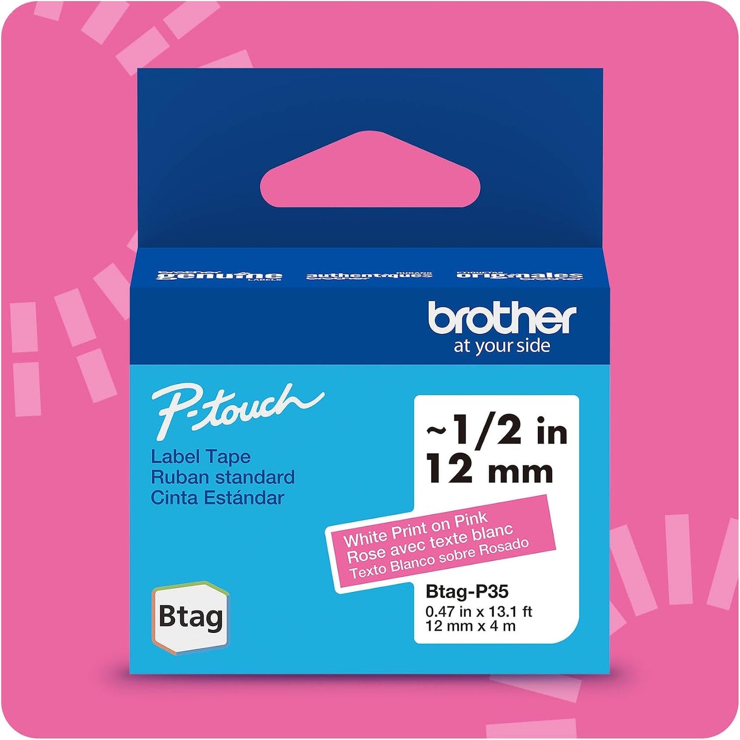 Brother Genuine P-Touch Btag BTAG231 Black on White Label Tape ~1/2in by 13.1ft (12mm x 4m). (Works Only with Brother PT-N10, PT-N20, PT-N25BT Label Makers)