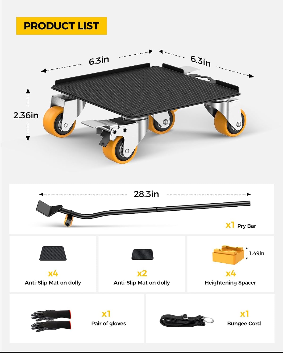 KYX Furniture Dolly, Furniture Movers with 5 Wheels,Carbon Steel Panel Heavy Duty Dolly, Furniture Lifter with 360° Rotatable Silent Floor-Friendly Universal Wheels, Max Load 4000LBS (6.9x6.9 in)