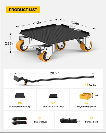 KYX Furniture Dolly, Furniture Movers with 5 Wheels,Carbon Steel Panel Heavy Duty Dolly, Furniture Lifter with 360° Rotatable Silent Floor-Friendly Universal Wheels, Max Load 4000LBS (6.9x6.9 in)