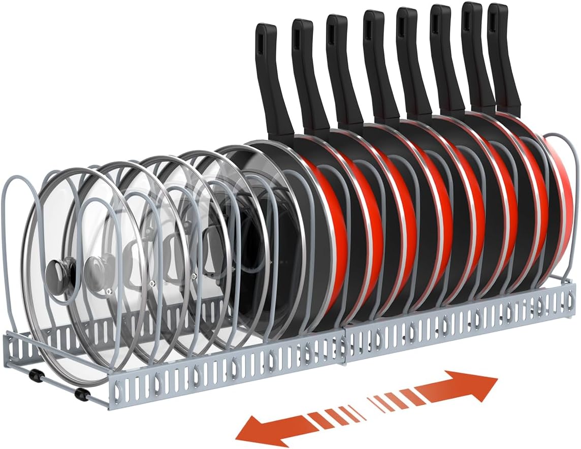 Housolution Pot and Pan Lid Organizer Holder Storage Rack, Black | 12"-23" Expandable, 14 Adjustable Dividers, Sturdy Metal Construction, Easy Assembly