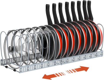 Housolution Pot and Pan Lid Organizer Holder Storage Rack, Black | 12"-23" Expandable, 14 Adjustable Dividers, Sturdy Metal Construction, Easy Assembly