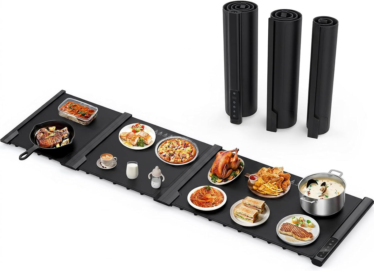 3-in-1 Expandable Warming Mat for Food, 7 Temp & 6H Timer, 54" x 16", Gray