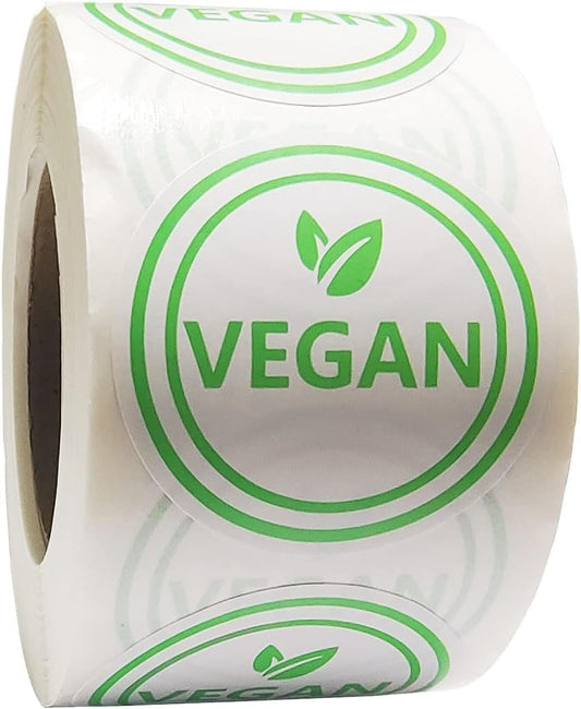 500 Pcs Vegan Food Labels, 1.5 Inch Round Self-Adhesive Vegan Stickers, Green & White Circle Dots for Restaurants, Catering, Cafes, Grocery Stores & Home Kitchen Organization