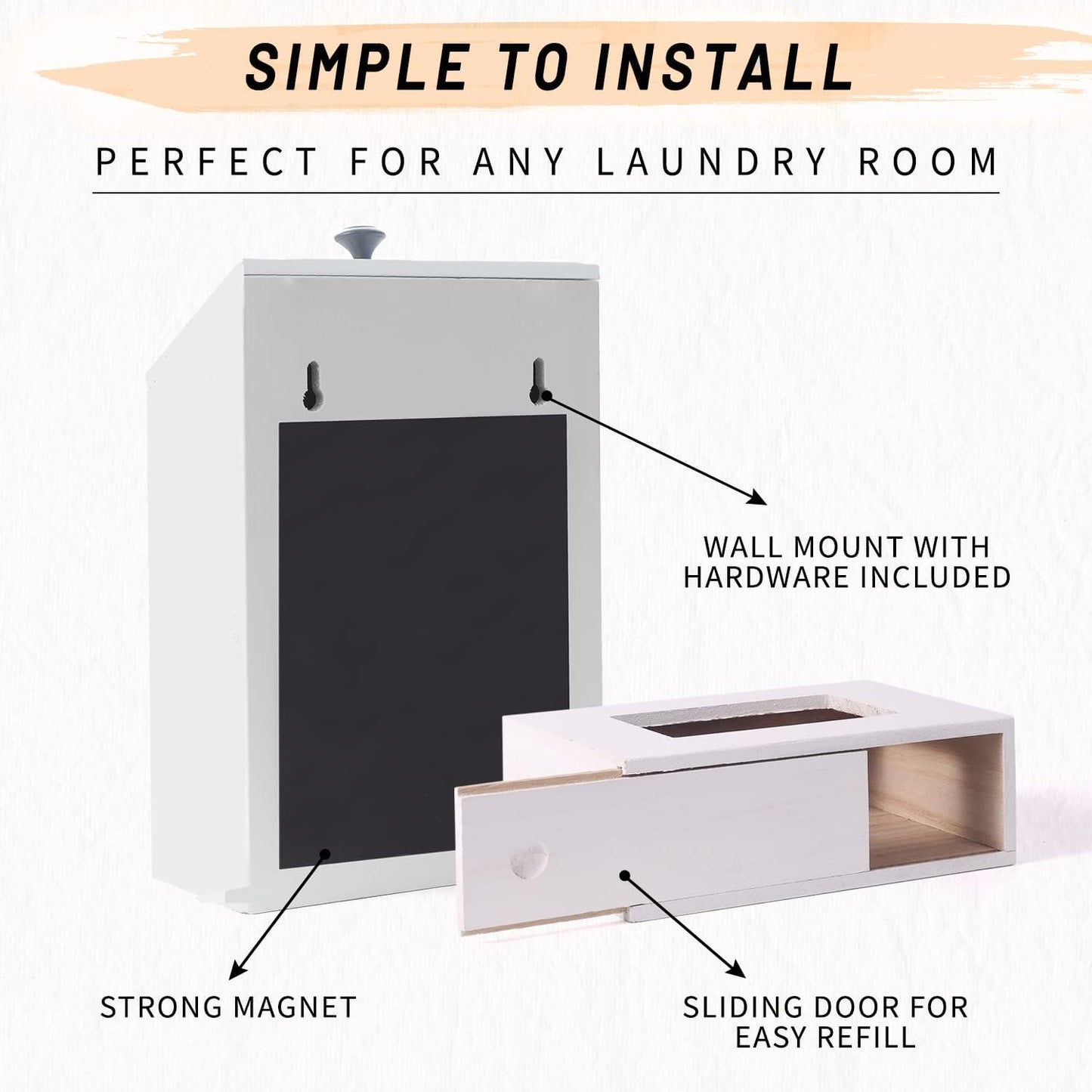 Magnetic Lint Bin and Dryer Sheet Holder Set for Laundry Room, Farmhouse Wooden Lint Trash Can with Lid and Dryer Sheet Dispenser Box Magnetic for Mounting on Dryer,Stylish Laundry Room Organiz(Black)