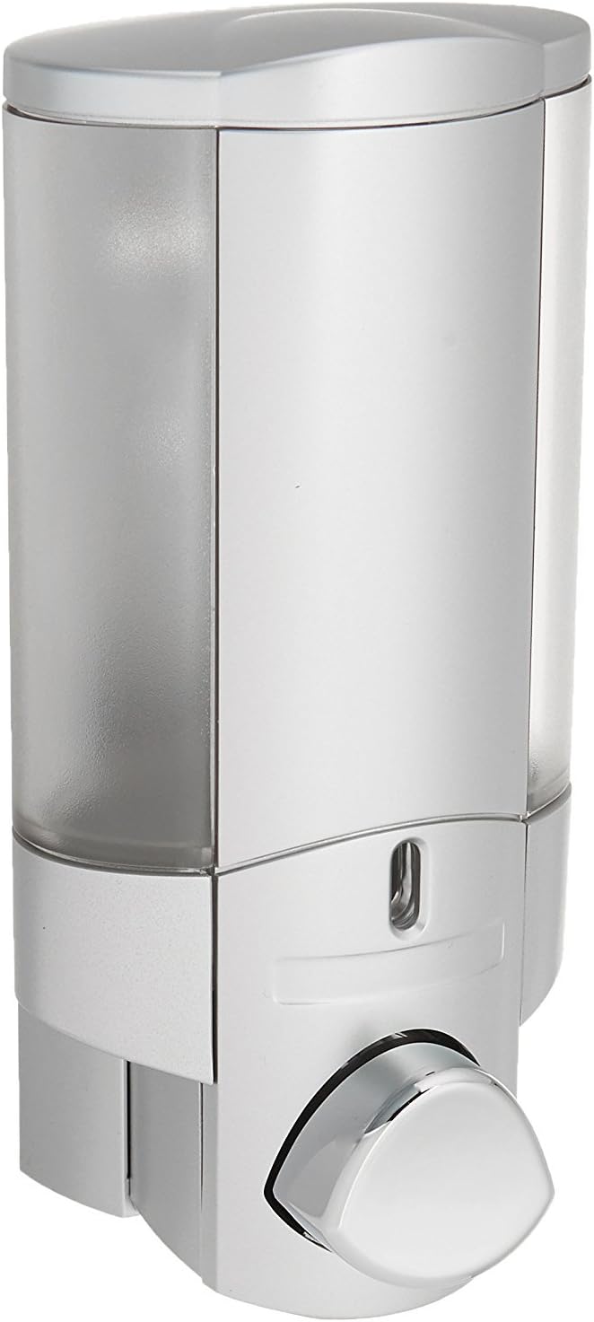 Better Living Aviva Wall Mount Shower Dispenser, 3 x 11 oz, Satin Silver | 3 Chamber, Shower Dispenser for Bathroom, Built-in Hooks, No Drill, Waterproof Dispenser Pump