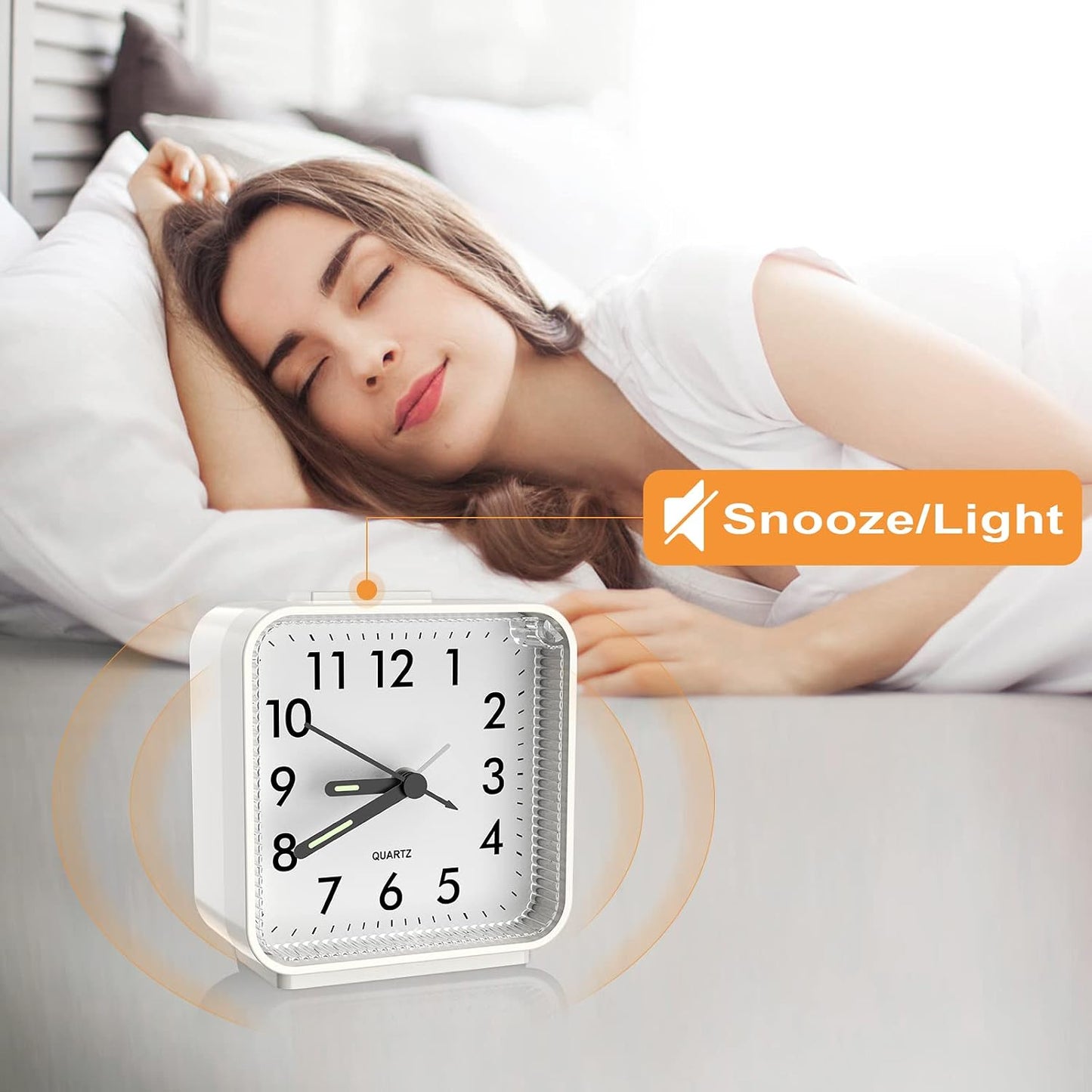 Analog Alarm Clock, Bedside Clocks Battery Powered, Silent Non Ticking Travel Clock with Night Light, Snooze, Easy Set, Clock for Heavy Sleepers Kids Elder Travel Bedroom Office, Pink
