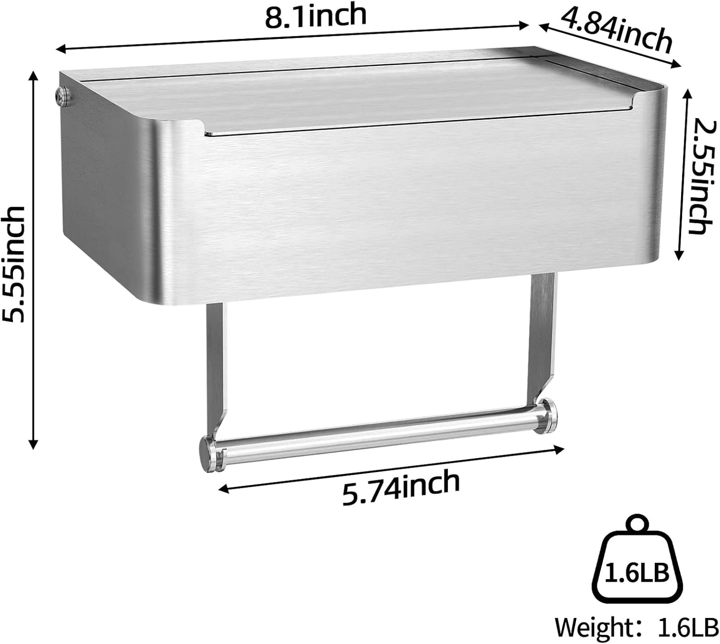 JUYSON Toilet Paper Holder with Shelf, Flushable Wipes Dispenser Fits for Bathroom Wipe Storage, Keep Your Wipes Hidden Out of Sight - SUS304 Stainless Steel Wall Mount Organizer (Matte Black)