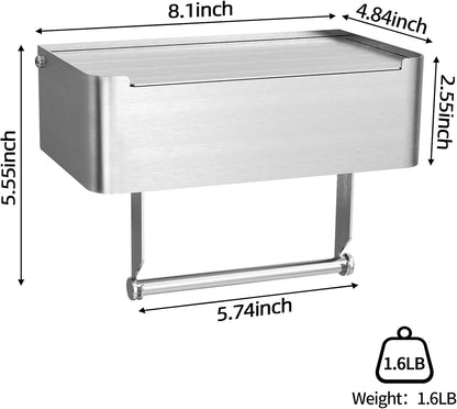 JUYSON Toilet Paper Holder with Shelf, Flushable Wipes Dispenser Fits for Bathroom Wipe Storage, Keep Your Wipes Hidden Out of Sight - SUS304 Stainless Steel Wall Mount Organizer (Matte Black)