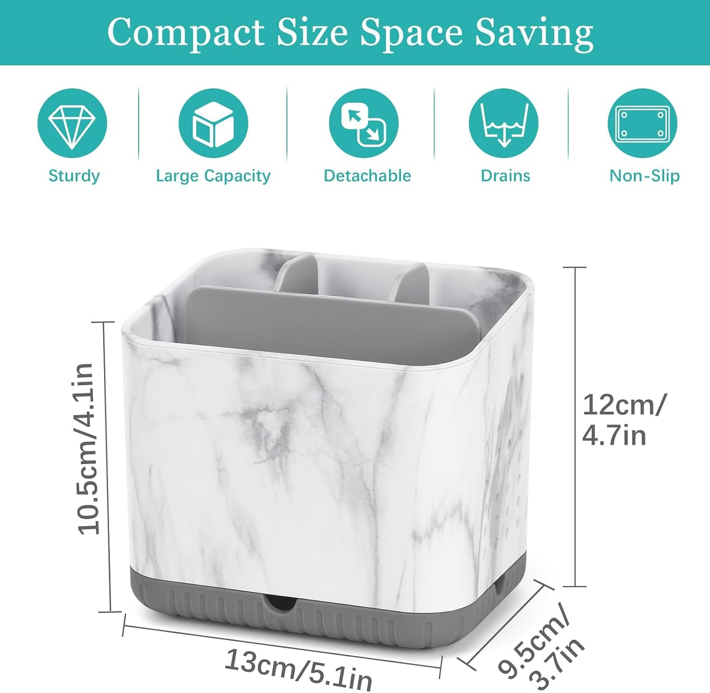 Bathroom Toothbrush Holders, Toothbrush and Toothpaste Holder (Wood Grain) | Easy To Clean, Drainage, Removable, Non-Slip, 4 Slots Tooth Brush Holder for Bathroom Countertop Organizer