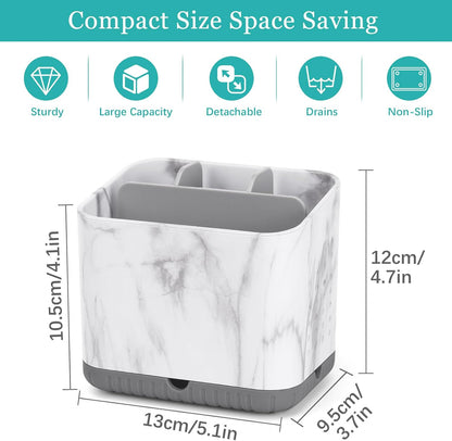 Bathroom Toothbrush Holders, Toothbrush and Toothpaste Holder (Wood Grain) | Easy To Clean, Drainage, Removable, Non-Slip, 4 Slots Tooth Brush Holder for Bathroom Countertop Organizer