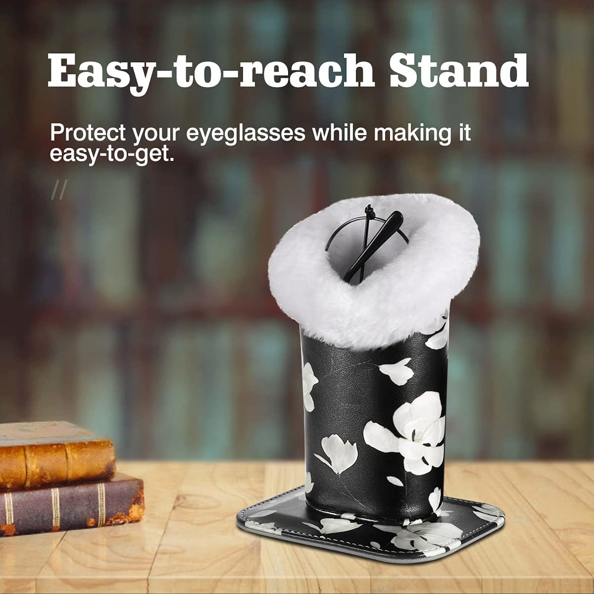 MoKo Eyeglasses Holder, Modern Velvet Plush Lined PU Leather Household Magnetic Holder Protective