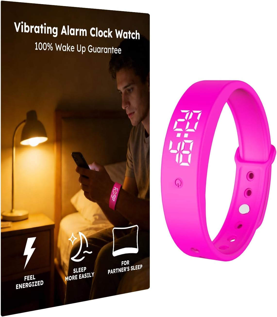 Vibrating Alarm Clock Watch for Heavy Sleepers, Silent Wake Up Bracelet & Smart Wristband, Wearable Vibration Wrist Alarm, Non-Audible Sleep Wristband for Men & Women