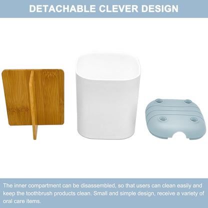 Toothbrush Holder with Bamboo Divider,Detachable for Easy Cleaning Bathroom Countertop Organizer,Plastic 3 Slots Electric Toothbrush and Toothpaste Holders Storage Caddy for Bathroom Vanity,Sink(Grey)