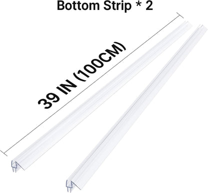 AmazerBath Frameless Shower Door Bottom Seal 39 inch (Set of 2) - Clear, Suitable for 3/8 Inch Glass, Modern Style