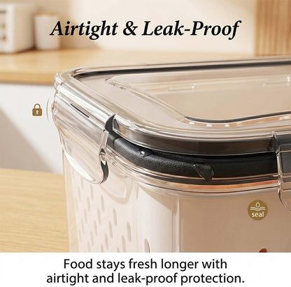 4 in 1 Food Storage Container-2/3 Pack Set with Lids, Fruit Storage Containers for Fridge with Removable Colander,Stackable Fridge Transparent Plastic Storages Box, Dishwasher Safe (Gray, S+M+L)