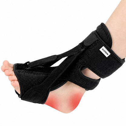 Plantar Fasciitis Night Splint, Adjustable Foot Drop Brace for Achilles Tendon Support, Sleeping Stretch Boot for Heel Pain Relief, Soft Day Night Ankle Support for Men Women (1PC-Black)