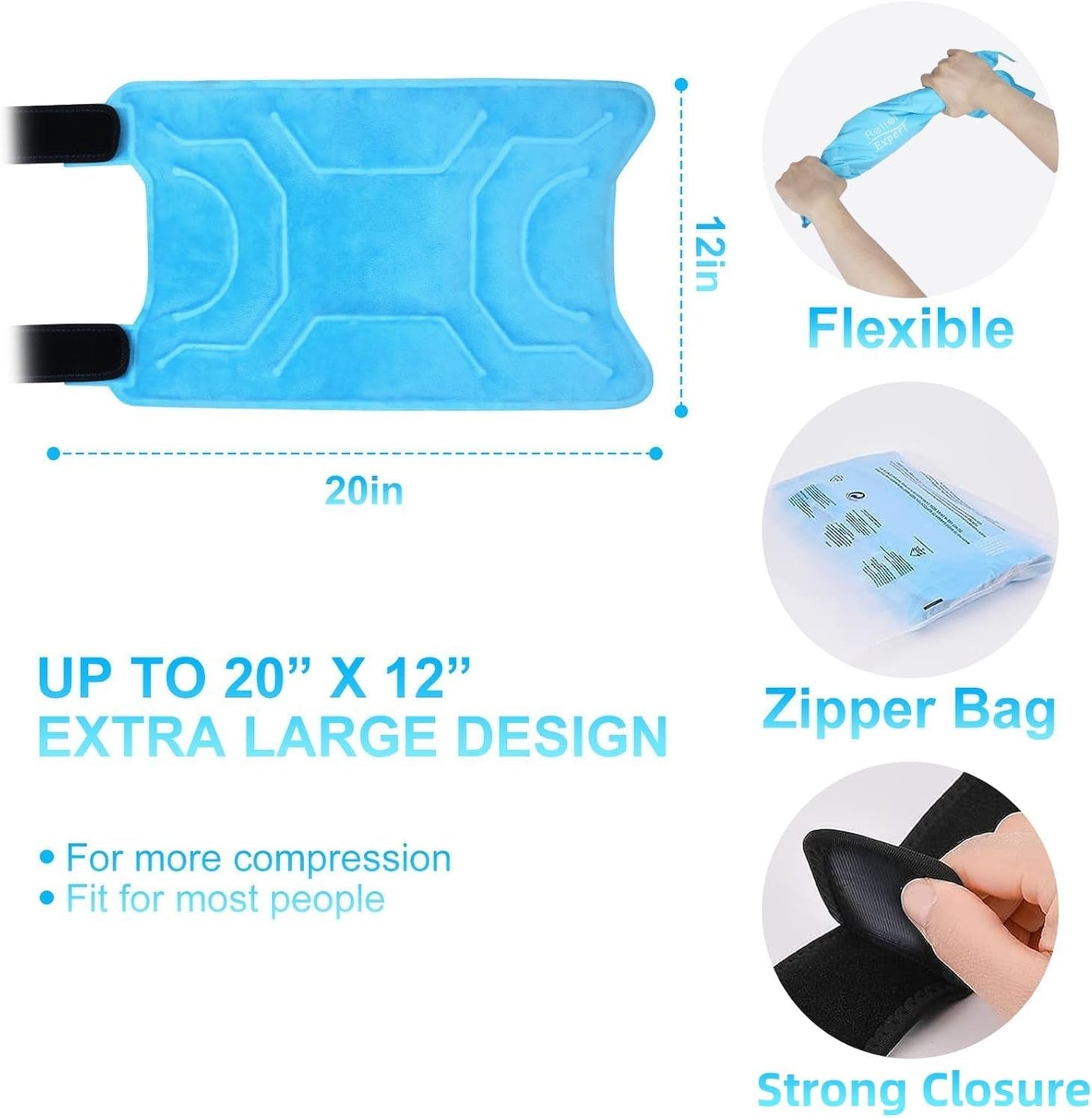 Relief Expert Knee Ice Pack Wrap Around Entire Knee, Large Ice Pack for Leg Soothing Discomfort, Reusable Ice Wraps with Cold Compress for Musclar Relaxation, Post-Workout Recovery,XL