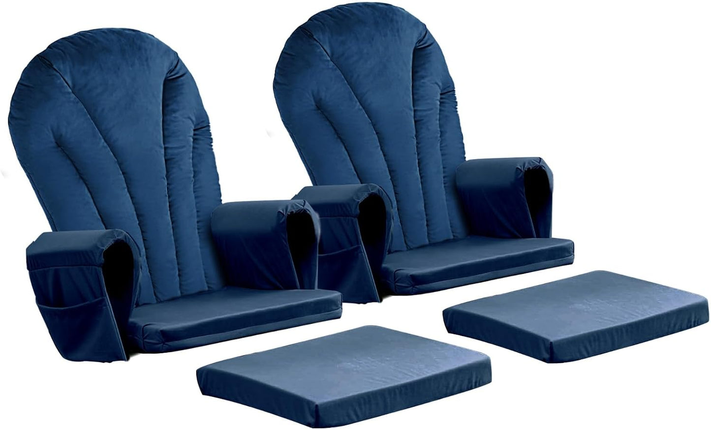 ANMINY 5pcs Glider Rocker Replacement Cushions Set with Ottoman Cushion, 3.5Inch Thickened Velvet Glider Rocking Chair Cushions with 29 inch High Backrest & Side Pockets for Indoor Nursery, Blue