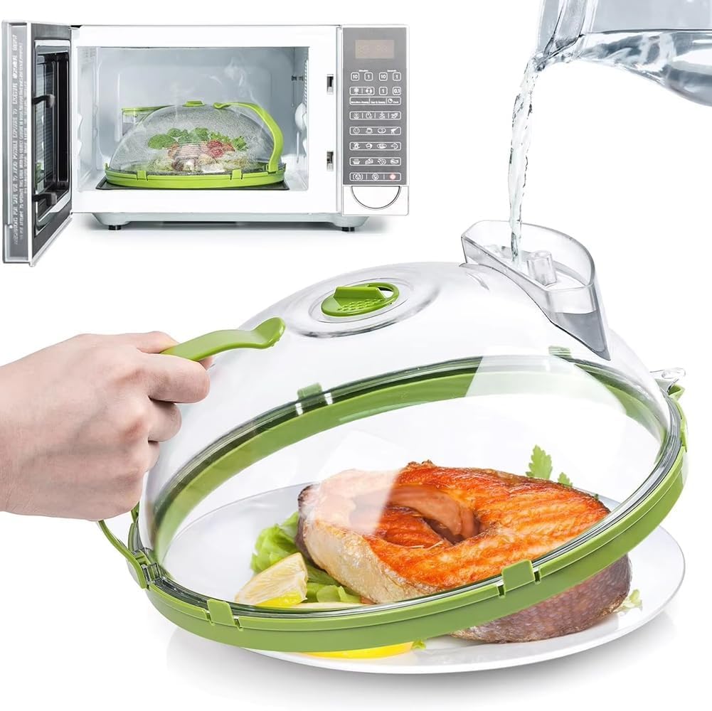 Microwave Splatter Cover with Steam Vent and Handle,10 Inch Clear Plate Cover, Essential Kitchen Gadgets for Food Safety