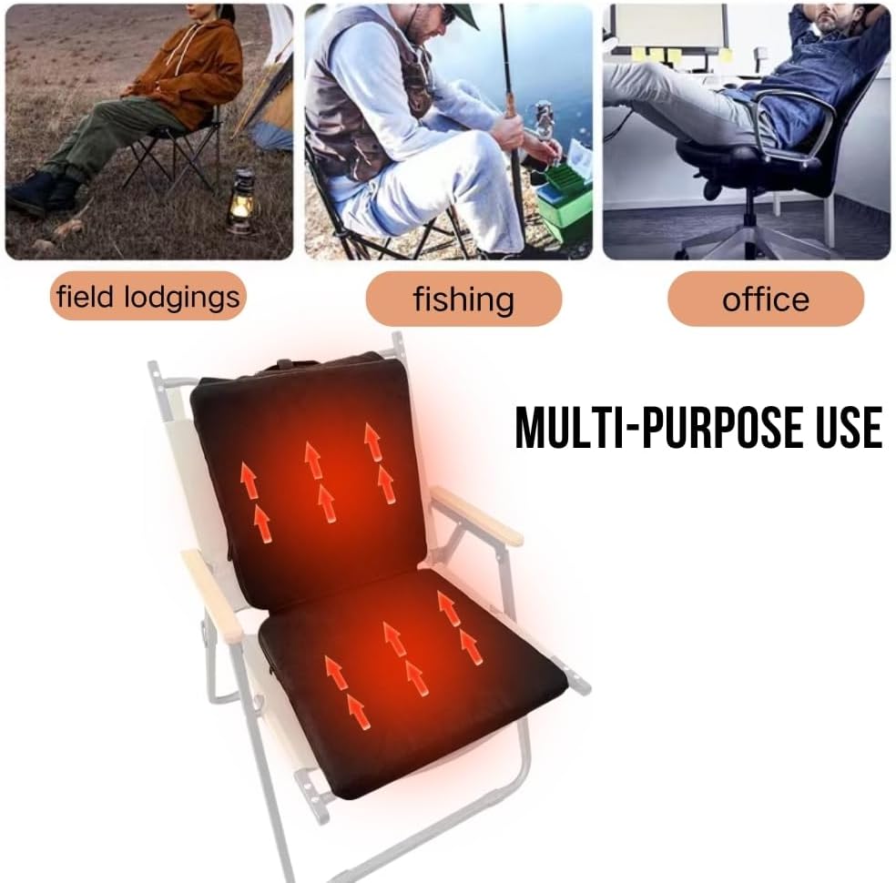 Heated Seat Cushion Foldable Memory Foam Heated Seat Pad with 3 Level Heating for Camping Fishing Office Chair Stadium Seats (Power Supply Not Included) (Artificial Suede)(L-Shape)