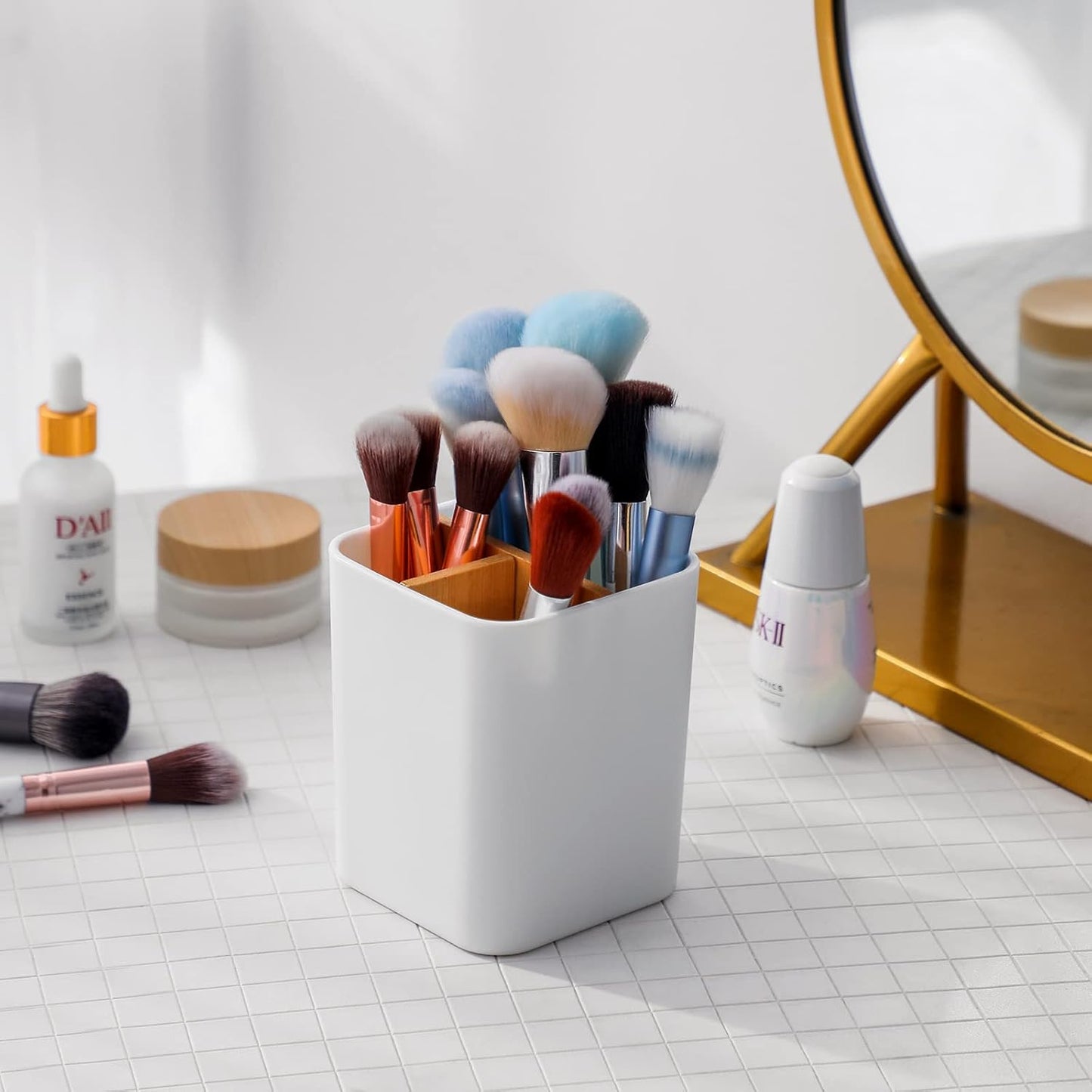 Bamboo Toothbrush Holder for Bathrooms Toothpaste Organizer - Black | Detachable Inserts, 3 Slots, Bathroom Counter Organizer, for Kids Electric Toothbrushes, Floss, Razors