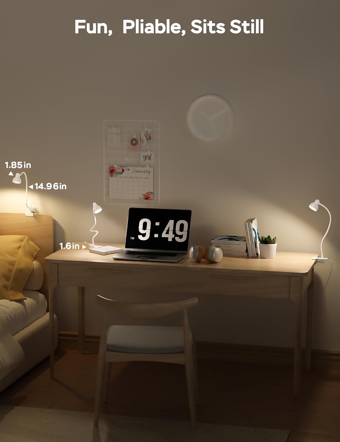 Clip on Reading Light for Bed 3 Color Modes Teal
