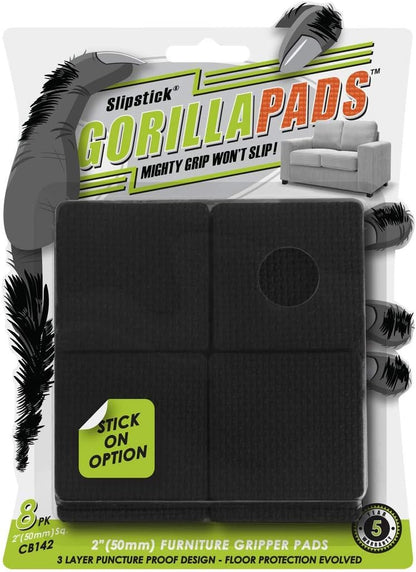 Slipstick GorillaPads CB144 Non Slip Furniture Pads/Grippers (Set of 8) Furniture Feet Floor Protectors, 2 Inch Round, Black