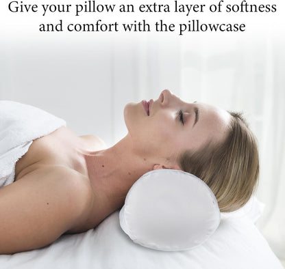 2 Packs Round Neck Pillow Case Covers, 16x5.9inch Cervical Neck Roll Pillow Cover Soft Round Pillow Covers with Zipper Bolster Pillowcases Silk Pillow Case Covers for Hair & Skin(Only Case)