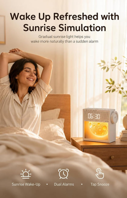 Sunrise Alarm Clock with Sound Machine, Wake Up Light & Wireless Charger