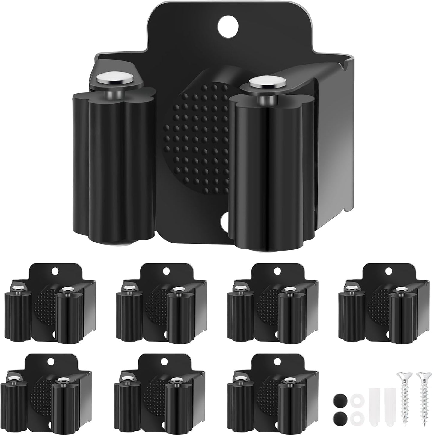Broom Holder Wall Mount, 4PCS Broom Hanger Wall Mount, Stainless Steel Heavy Duty Mop Holder Broom Mop Hanger Wall with Screws, Garden Outdoor Tool Organizer Rack Broom Hanger (Black)