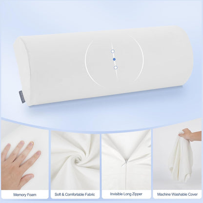 Knee Pillow for Back Sleeping, Memory Foam Bolster Pillow for Legs, Under Knee Pillow for Sleeping, Leg Pillow for Back & Hip Pain Relief, Half Moon Boslter, White