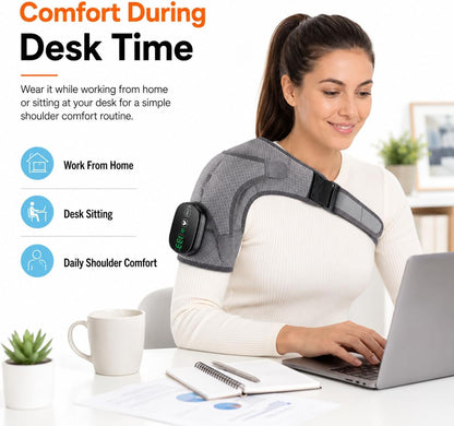 Cordless Shoulder Heating Pad with Massage, Rechargeable Shoulder Massager with Heat, Heated Shoulder Wrap, 3 Heat Levels & 3 Vibration Modes, 5000mAh Battery, Left or Right Shoulder, Black