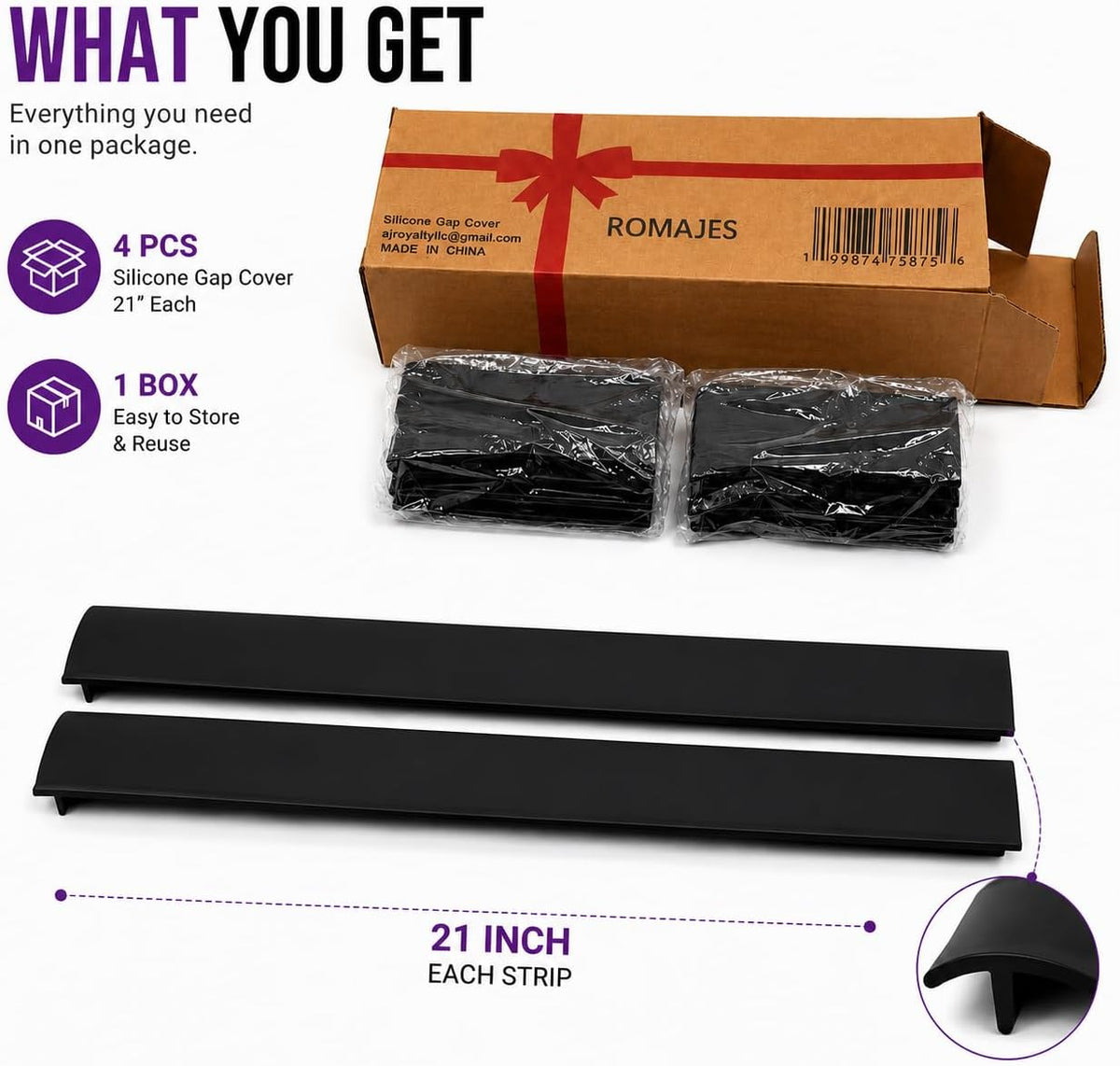 4 Pack Silicone Stove Gap Cover Non Slip 21 Inch Each Black Between Stove and Countertop Heat Resistant Kitchen Counter Gap Filler