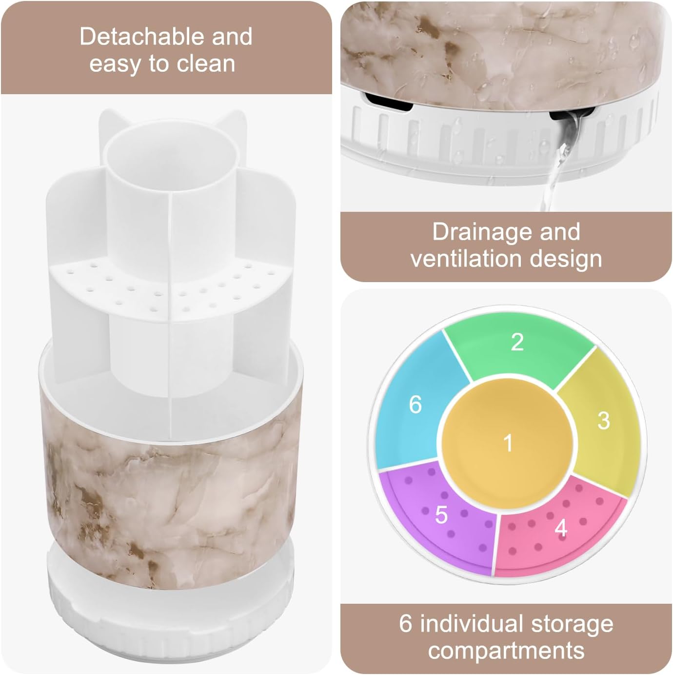 GFWARE Rotating Silver Toothbrush Holder for Bathroom Organizer, Drainage | Detachable 6 Slots Kids Electric Toothbrush and Toothpaste Holder, Bathroom Countertop Sink Storage Caddy