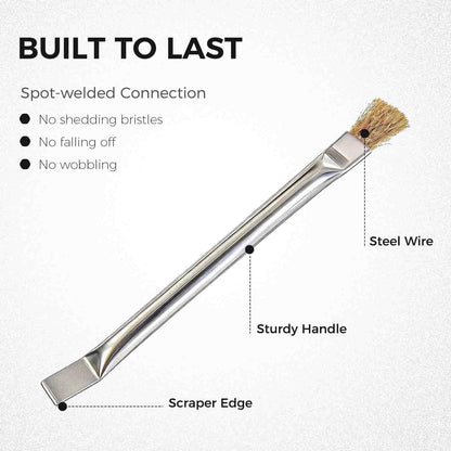 Pellet Stove Cleaning Brush with Scraper, Small Head Fits Tight Ash Clean-Out Holes, 10" Long Handle Wire Bristles, Replaces Screwdriver & Rag, for Chimney, Fireplace, Grill, Wood & Gas Stove