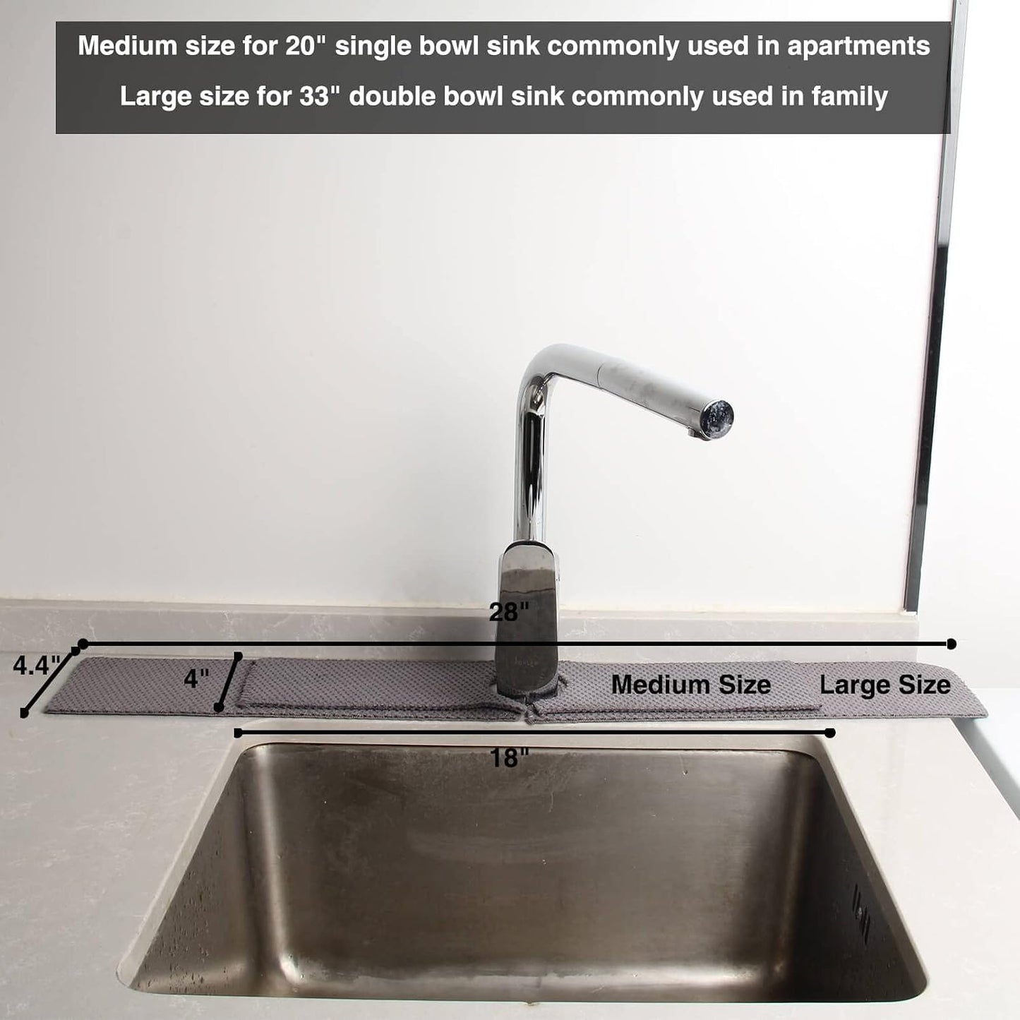 28'' Extended Kitchen Sink Faucet Absorbent Mat, Fabric | Sink Splash Mat|Faucet Drip Catcher|Sink Water Drying Mat