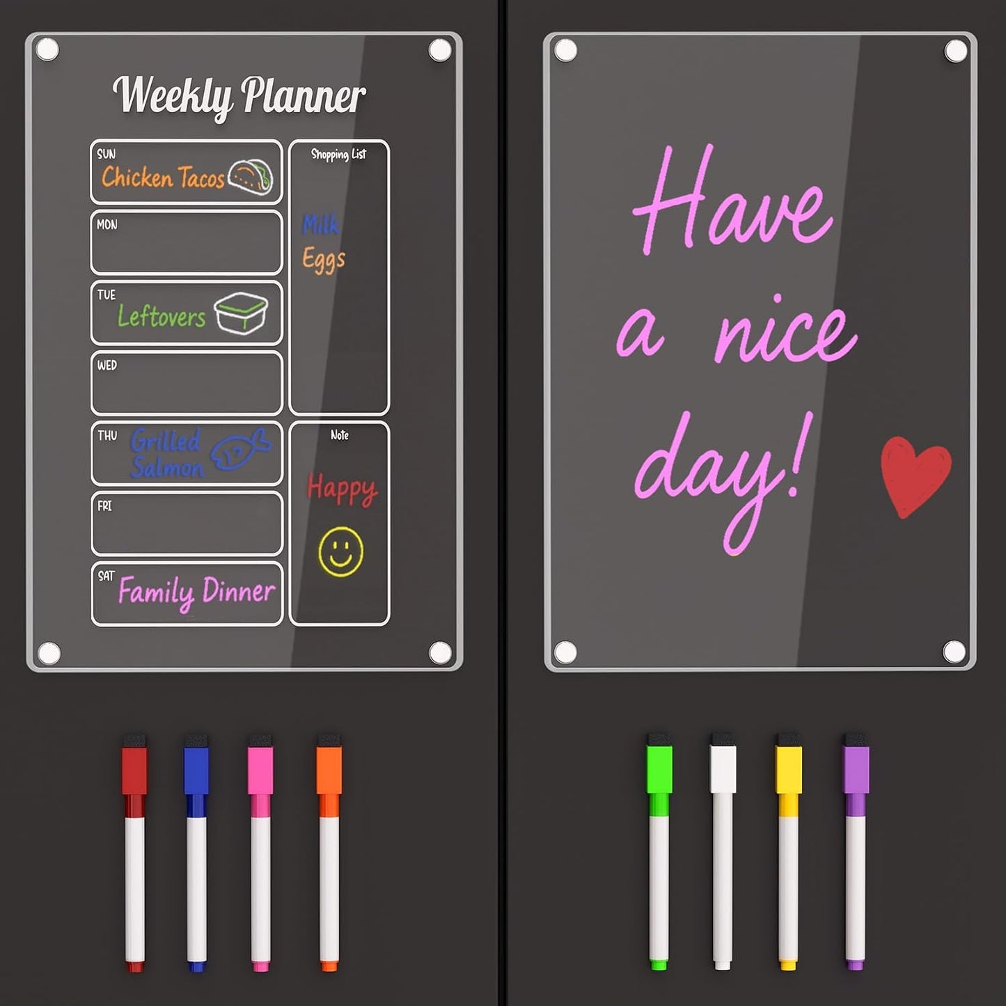 3 Pack Acrylic Calendar for Fridge, Magnetic Calendar for Refrigerator, 16"x12" Dry Erase Whiteboard Fridge Calendar,2026 Clear Monthly Weekly Daily Memo Planning Board with 8 Markers