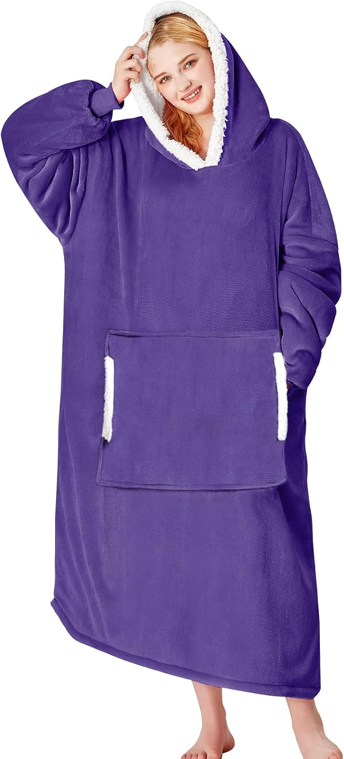 yescool Wearable Blanket Hoodie, Flannel Sherpa Fleece Blanket Sweatshirt for Adults Women Men,One Size Fits All - Colors B