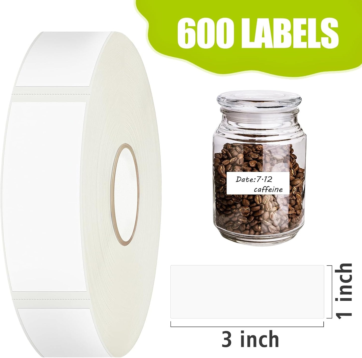 1200 Blank Removable Freezer Labels with Perforation Line for Easy Distribution and Use. Waterproof and Oil-Resistant, Suitable for Food Containers, Jars, and Kitchen Organization.(1 "x 3")