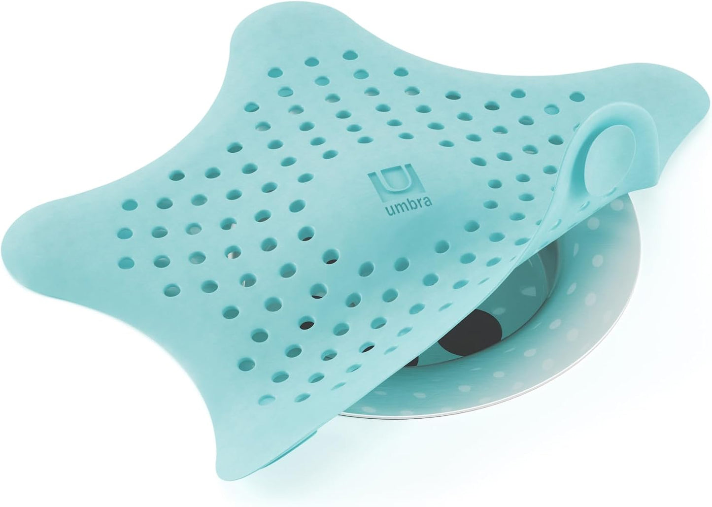 Umbra Starfish Hair Catcher, Suction Cup Drain Cover, 6-Inch, White | Silicone material, flexible and durable, water resistant seal, easy to clean, rust proof, fits standard tubs