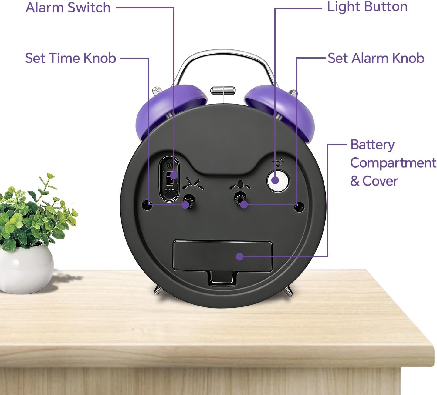 4.5" Analog Alarm Clock for Heavy Sleepers, Loud Battery Operated Alarm Clocks with Light, Metal Silent Desk Clock for Bedrooms, Retro Bedside Clocks for Kids Girls Women Mother Seniors, Pink