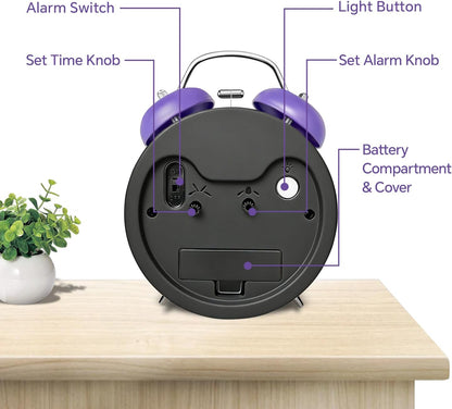 4.5" Analog Alarm Clock for Heavy Sleepers, Loud Battery Operated Alarm Clocks with Light, Metal Silent Desk Clock for Bedrooms, Retro Bedside Clocks for Kids Girls Women Mother Seniors, Pink