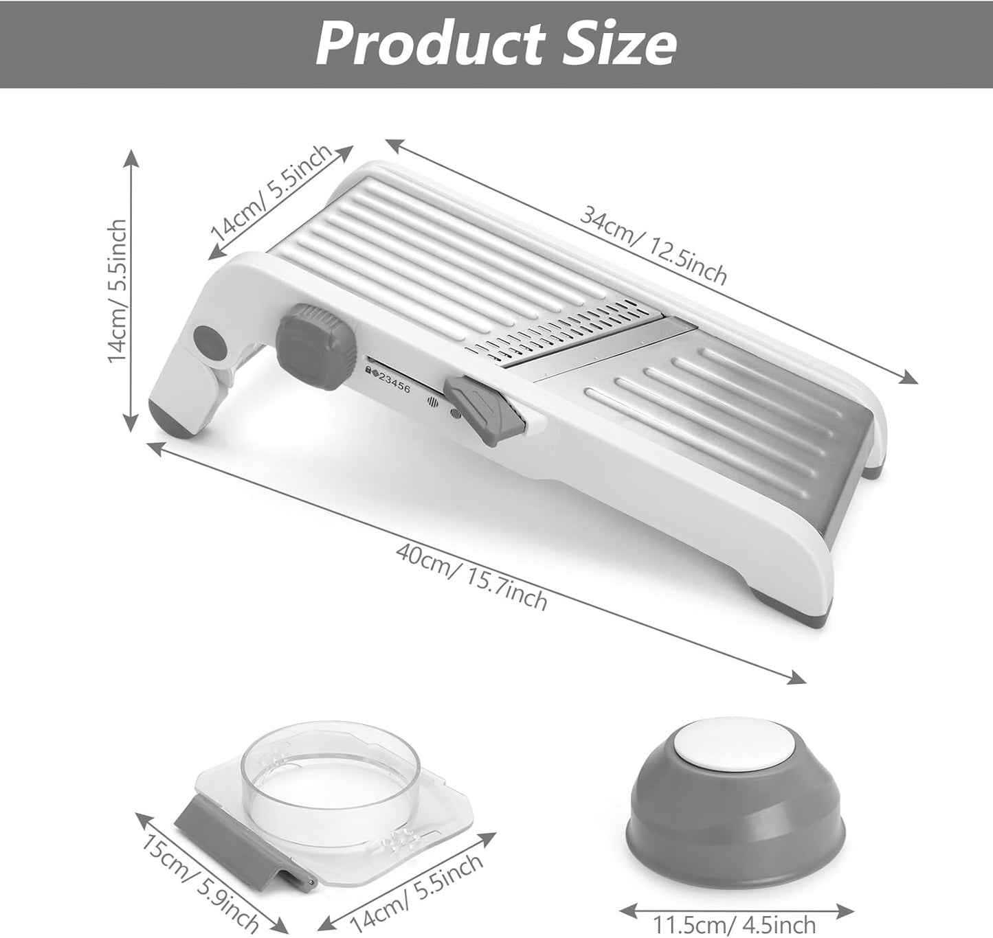 Mandoline Slicer for Kitchen, Adjustable Vegetable Potato Slicer | Stainless Steel Safe Mandolin Veggie Fruit Cutter with Food Holder, for Onion Cucumber Tomato Carrot, Grey