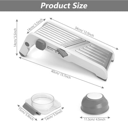 Mandoline Slicer for Kitchen, Adjustable Vegetable Potato Slicer | Stainless Steel Safe Mandolin Veggie Fruit Cutter with Food Holder, for Onion Cucumber Tomato Carrot, Grey