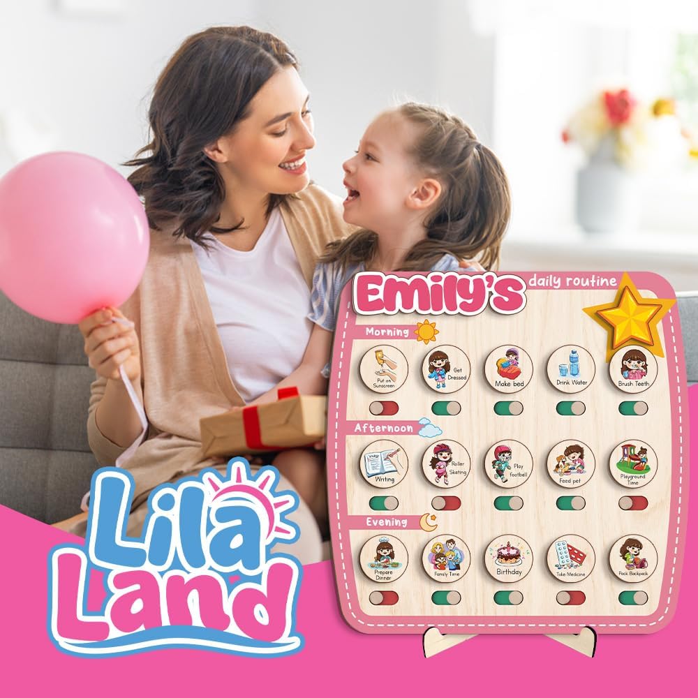 Wooden Daily Routine for Kids, Chore Chart for Toddler, Daily Responsibilities for Kids, Visual Schedule, Morning Bedtime Routine for Girls